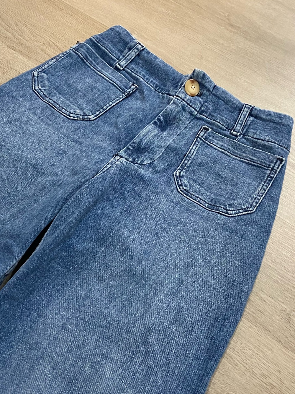 Maeve Anthropologie The Colette Wide Leg Crop Jeans Blue Patch Pocket Size 26 - Picture 4 of 11